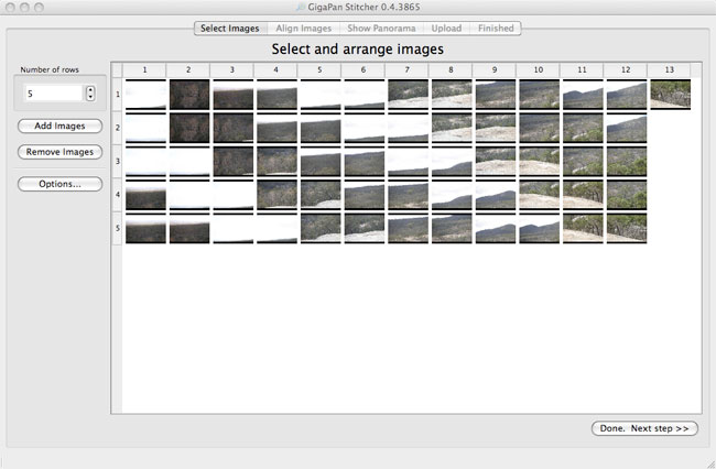 Images once added Once your've added the images you may find you have too many. Here I added some from an aborted panorama.