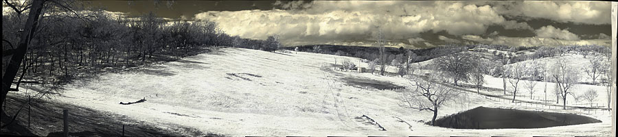 Infrared panorama The edge of the fire. 27,208 x 6,057 or 165MP